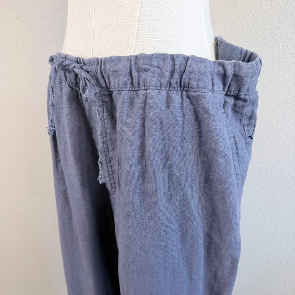 Saks Fifth Avenue Mens XL Linen Pants Blue Grey Coastal Beach Resort Relaxed Fit
